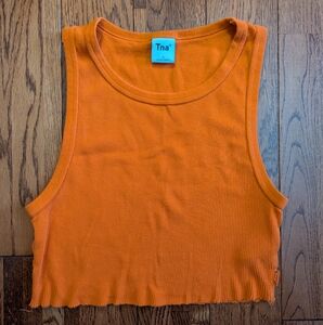 TNA Orange Ribbed Crop Top - Womens S